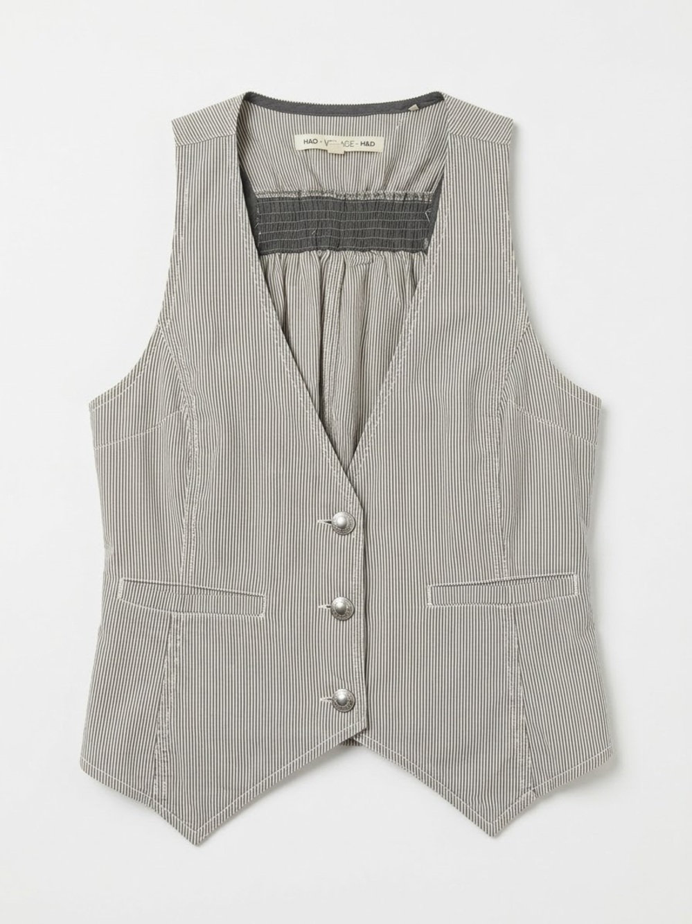 Pinstripe V-Neck Waistcoat with Metal Buttons